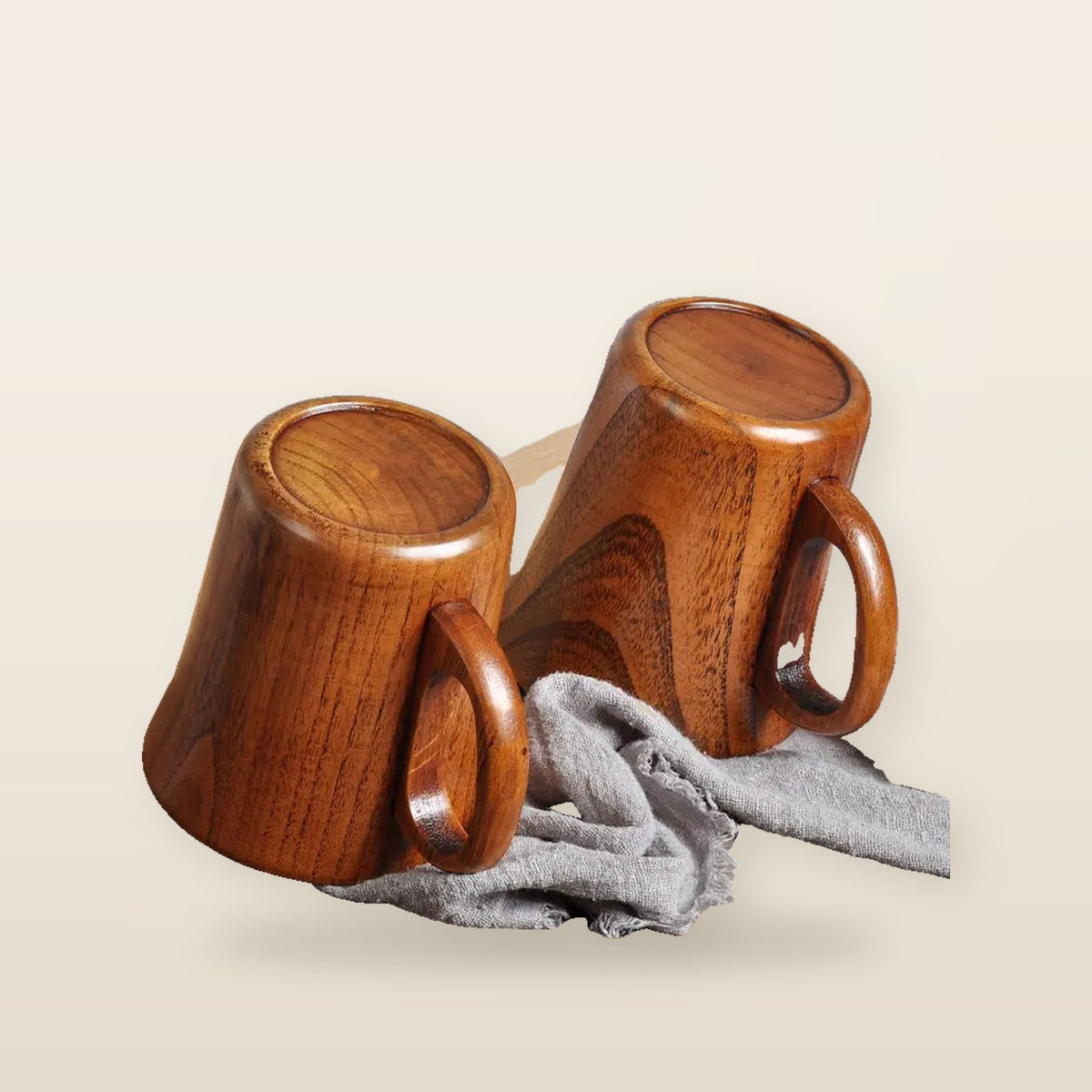 Lot de 2 Tasses en Bois de Cerisier Naturel avec Poignées
