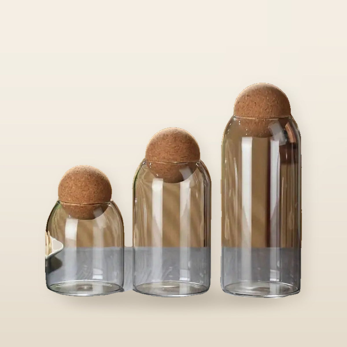 Lot de 3 Pots de Rangement en Verre avec Couvercles en Liège