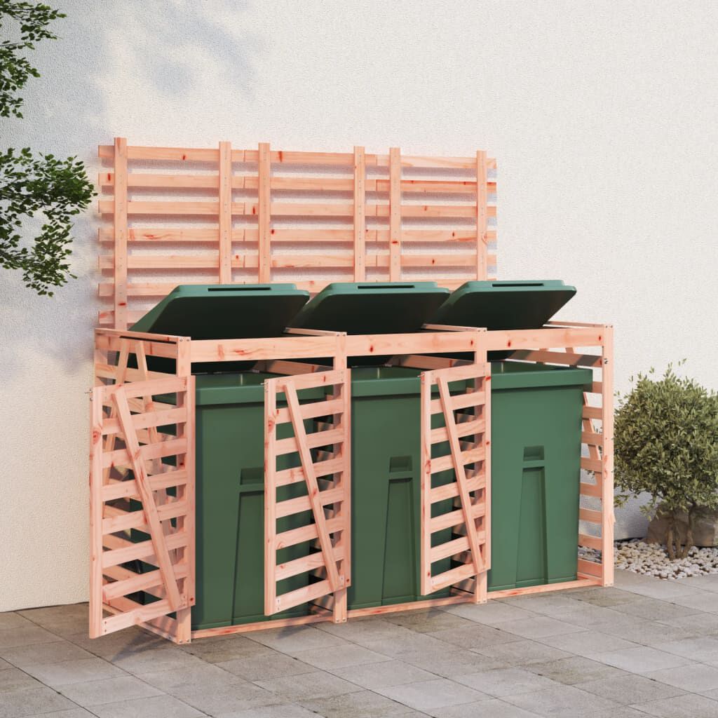 Abri pour poubelles triple en bois - Design ventilé et pratique Bois Douglas naturel