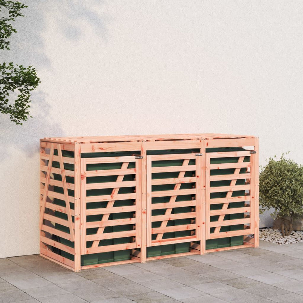 Abri pour poubelles triple en bois - Design ventilé et pratique Bois Douglas naturel