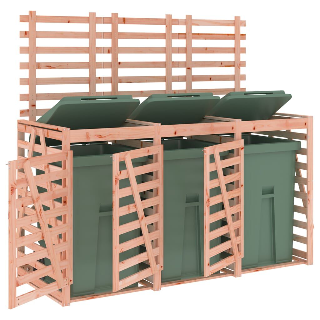 Abri pour poubelles triple en bois - Design ventilé et pratique Bois Douglas naturel