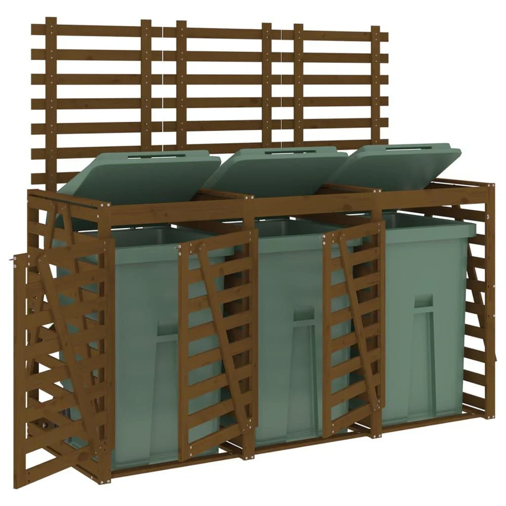 Abri pour poubelles triple en bois - Design ventilé et pratique Bois Marron Miel