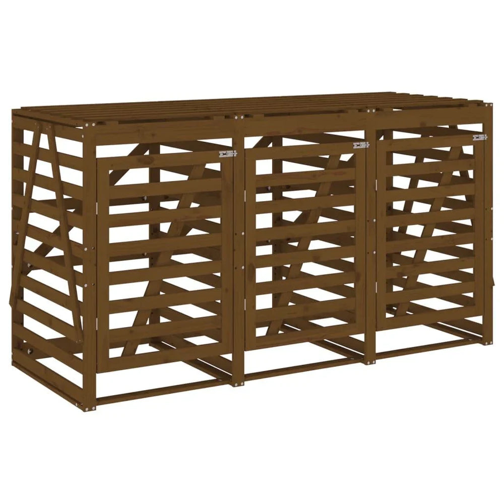 Abri pour poubelles triple en bois - Design ventilé et pratique Bois Marron Miel