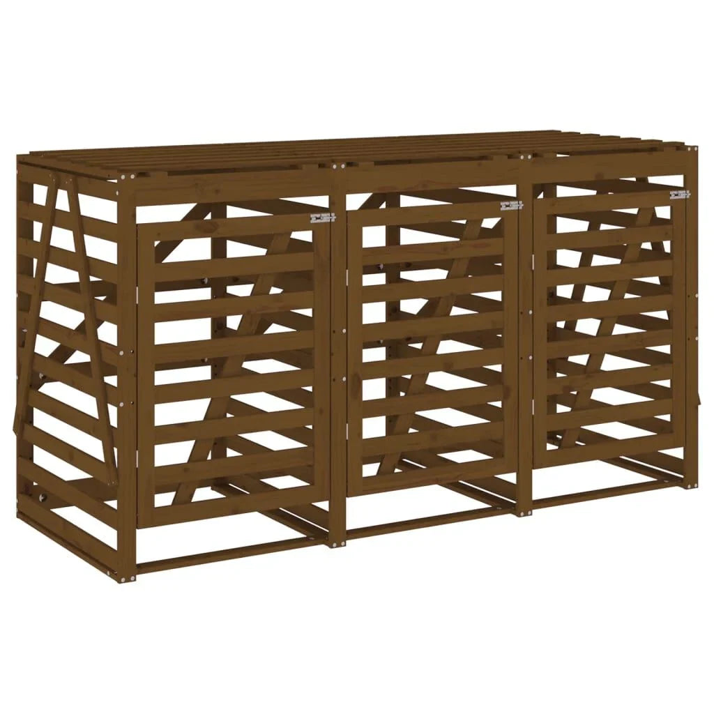 Abri pour poubelles triple en bois - Design ventilé et pratique Bois Marron Miel