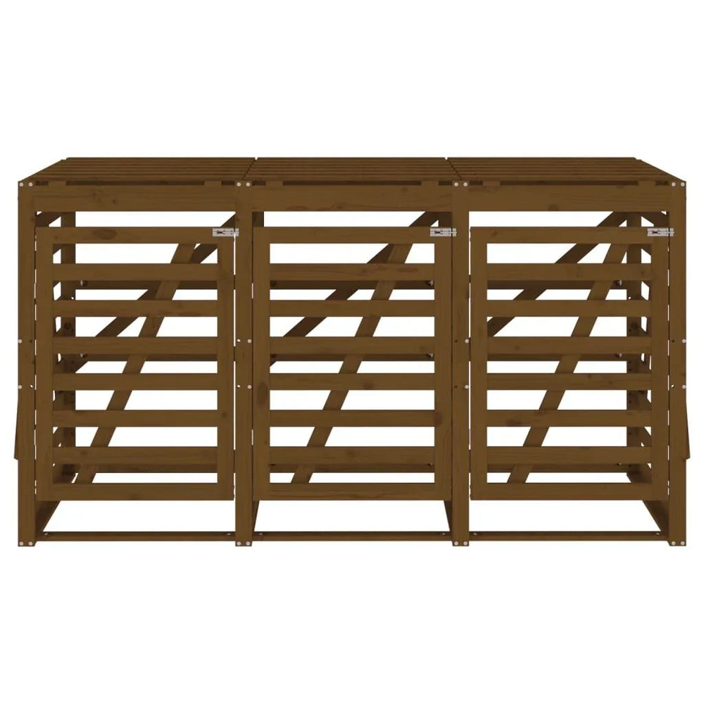Abri pour poubelles triple en bois - Design ventilé et pratique Bois Marron Miel