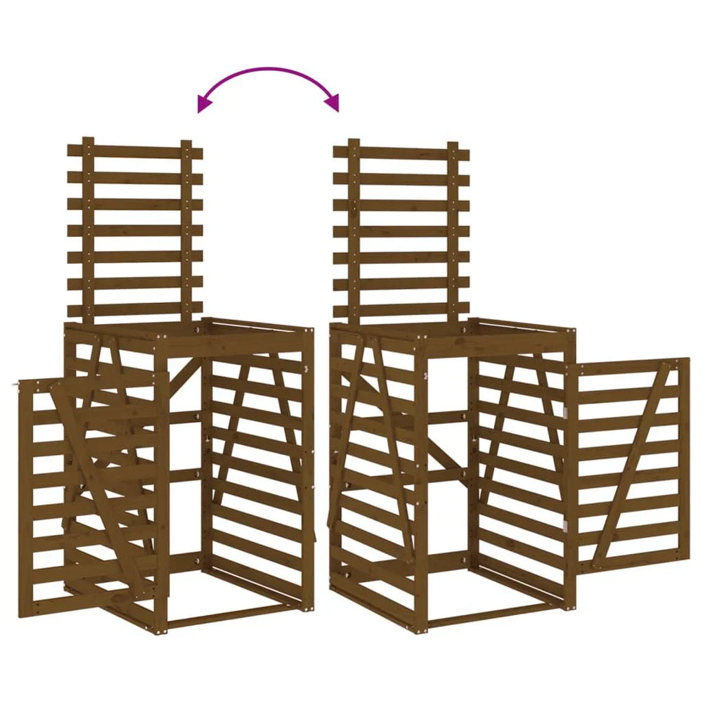 Abri pour poubelles triple en bois - Design ventilé et pratique Bois Marron Miel