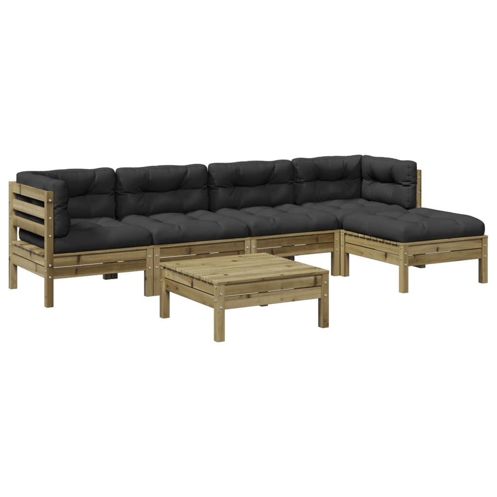 Salon jardin 6 pièces bois pin + coussins Naturel impregné Noir