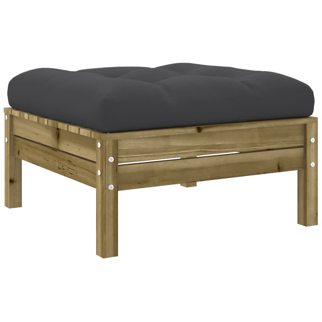 Salon jardin 6 pcs bois pin + coussins  Naturel impregné Noir