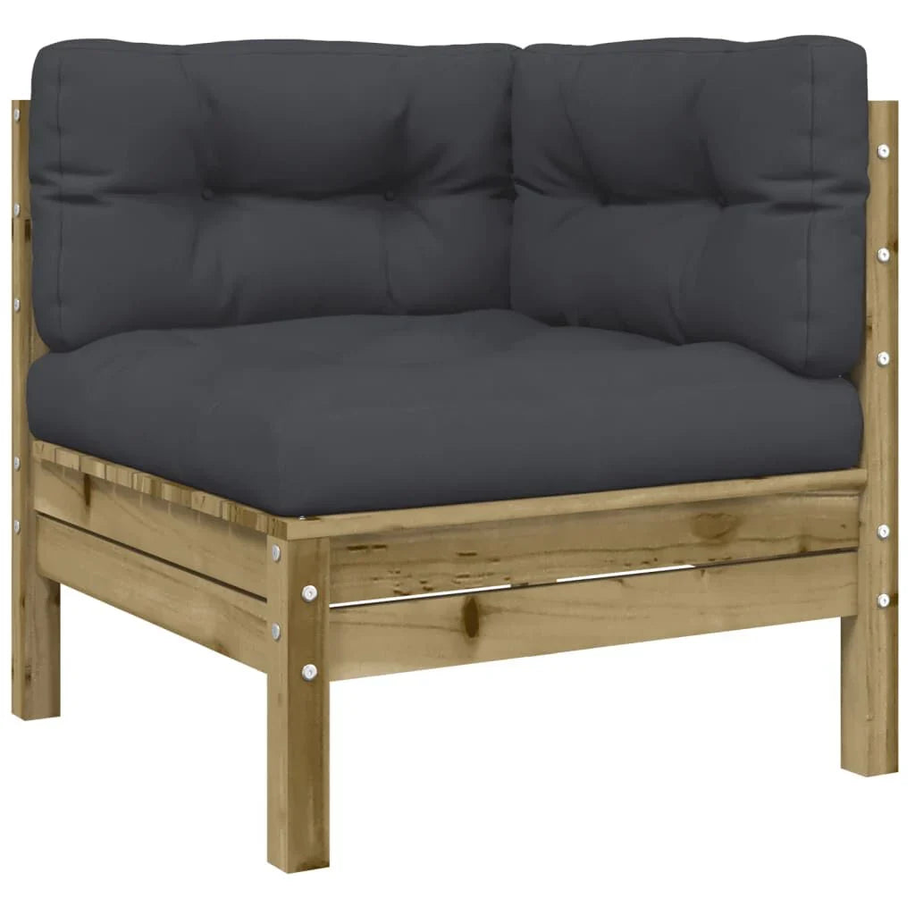 Salon jardin 6 pcs bois pin + coussins  Naturel impregné Noir