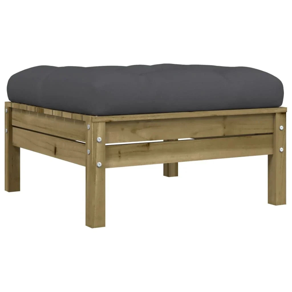 Salon jardin 6 pcs bois pin + coussins  Naturel impregné Noir