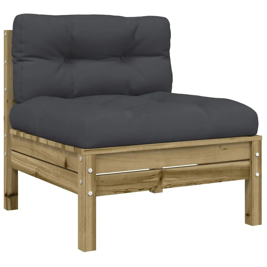 Salon jardin 6 pcs bois pin + coussins  Naturel impregné Noir
