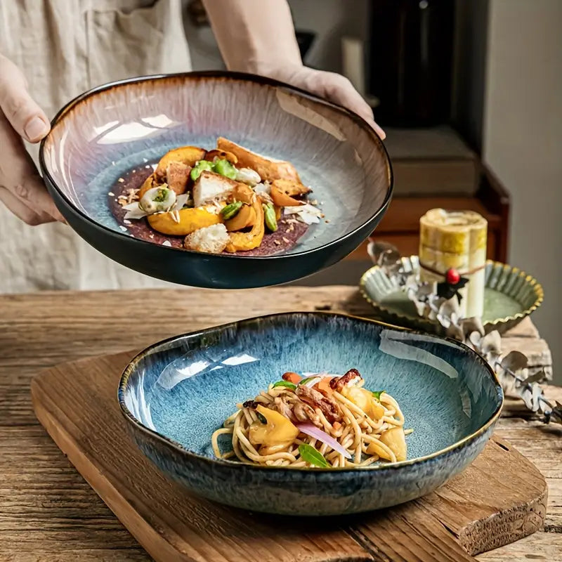 Saladier en Céramique Vintage de 9 Pouces – Design Profond et Dégradé Artistique