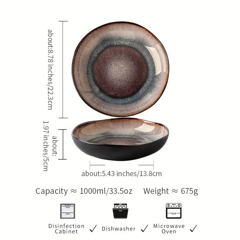 Saladier en Céramique Vintage de 9 Pouces – Design Profond et Dégradé Artistique