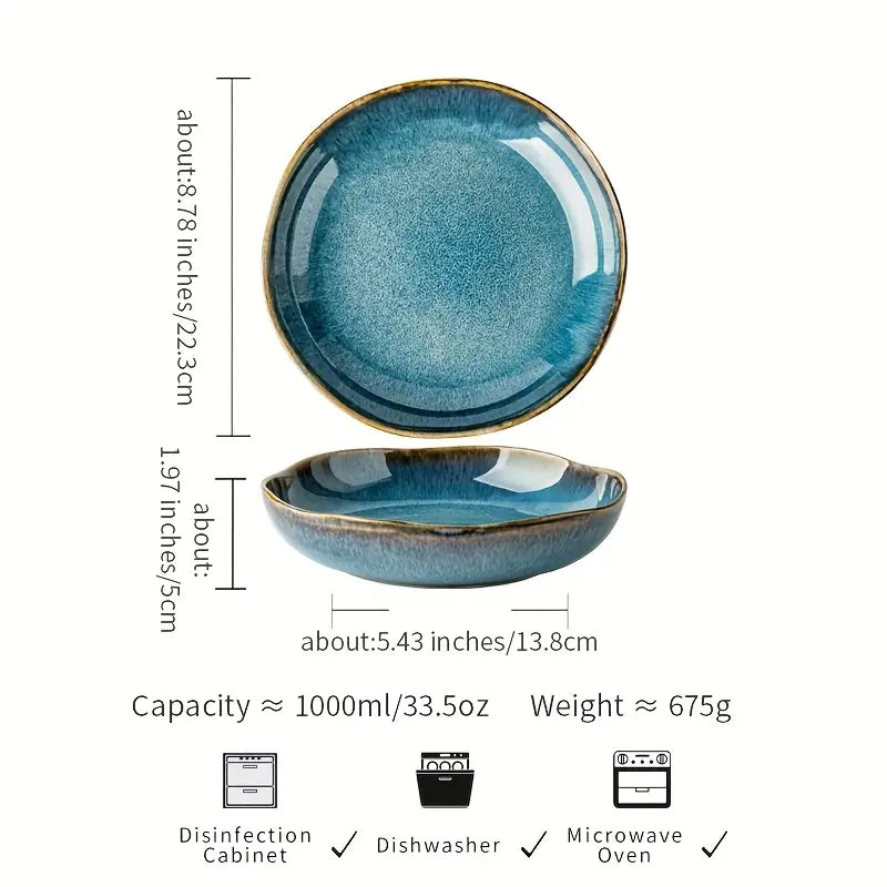 Saladier en Céramique Vintage de 9 Pouces – Design Profond et Dégradé Artistique