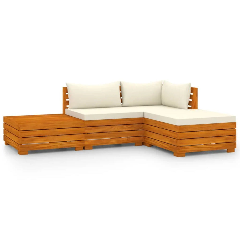 Salon jardin bois acacia 12 pcs + coussins Crème