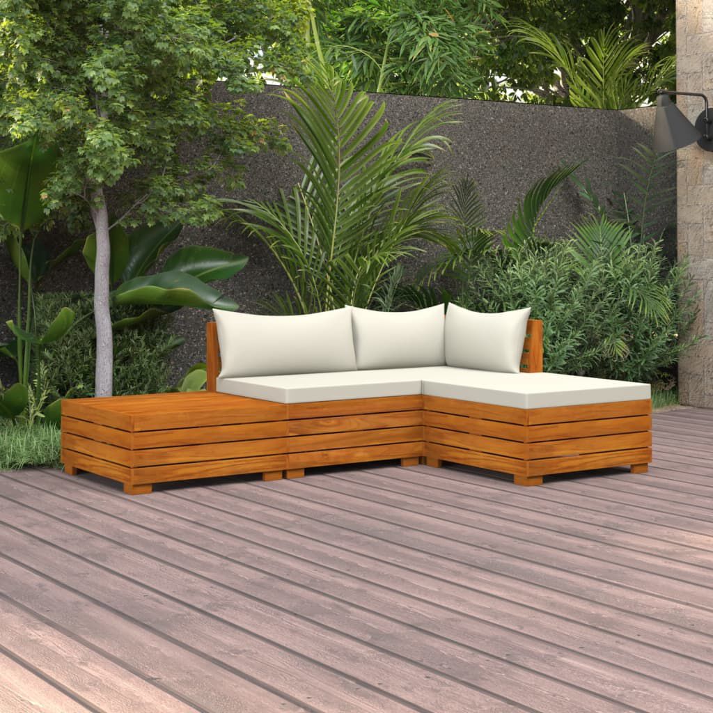 Salon jardin bois acacia 12 pcs + coussins Crème