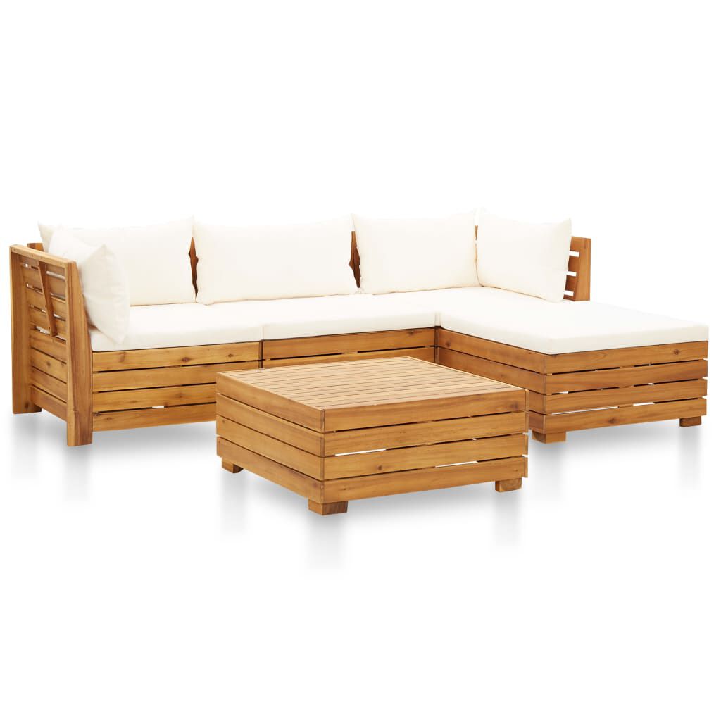 Salon jardin bois acacia 12 pcs + coussins Crème