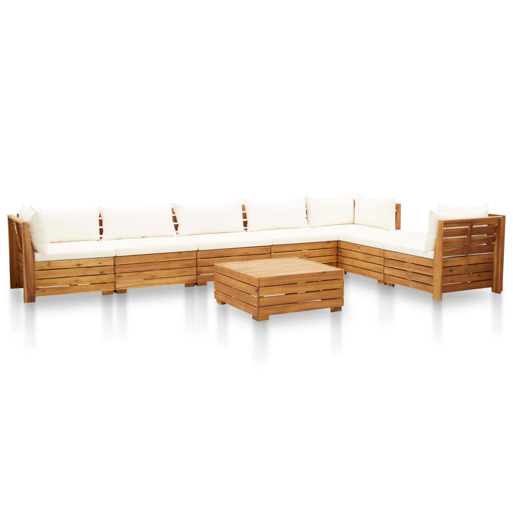 Salon jardin bois acacia 12 pcs + coussins Crème