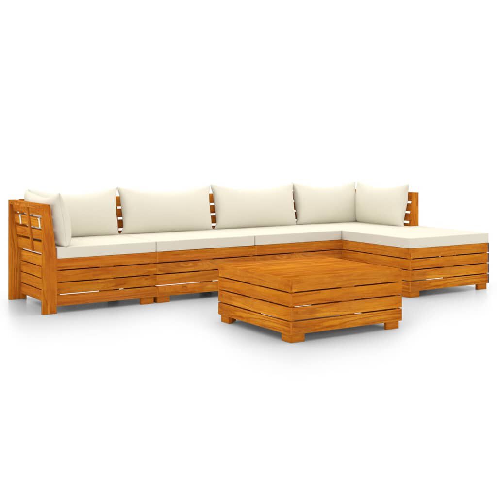 Salon jardin bois acacia 12 pcs + coussins Crème