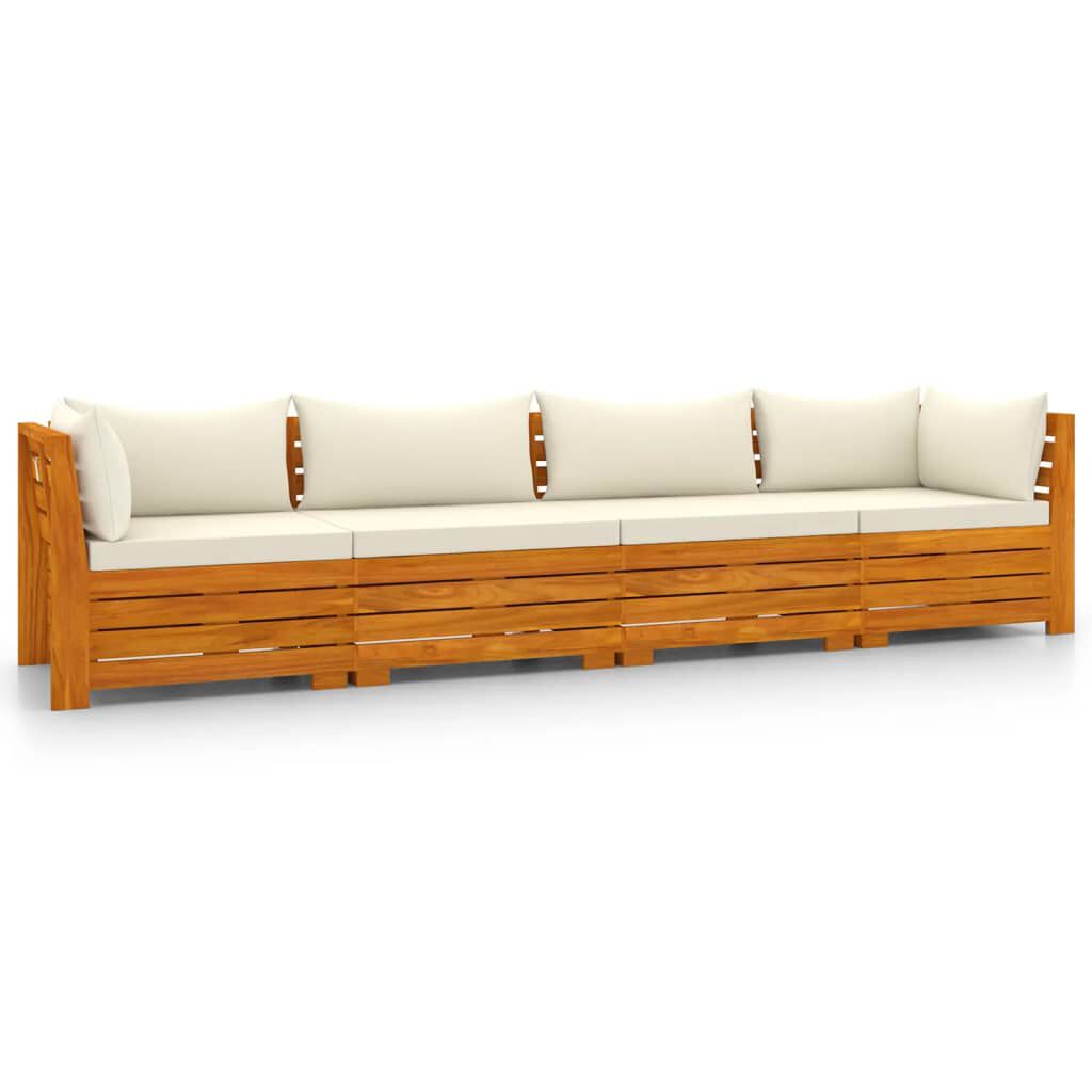 Salon jardin bois acacia 12 pcs + coussins Crème
