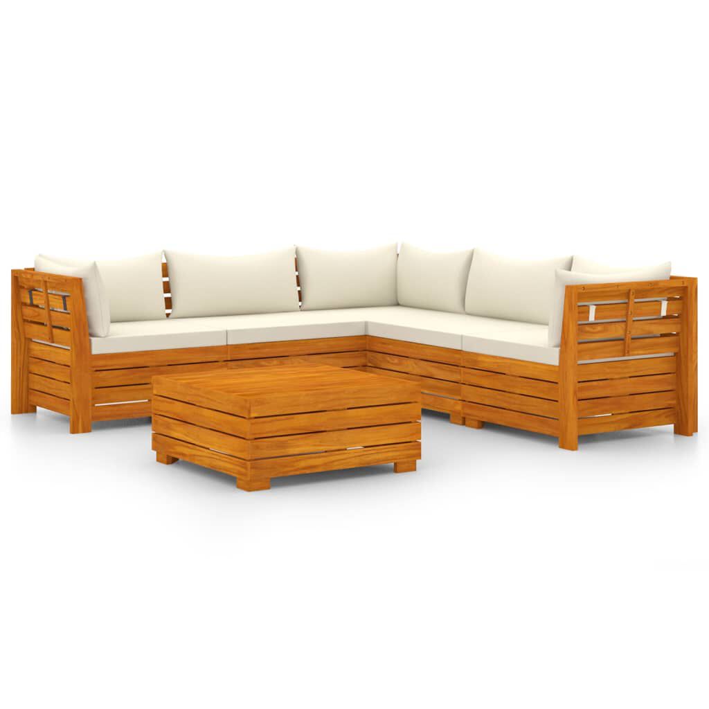 Salon jardin bois acacia 12 pcs + coussins Crème