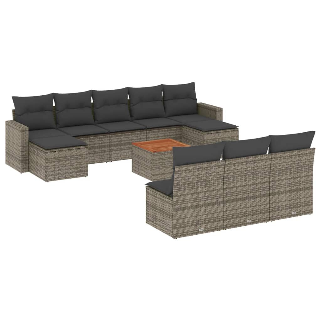 Salon de jardin 11 pcs en résine tressée – Confort et style - Gris
