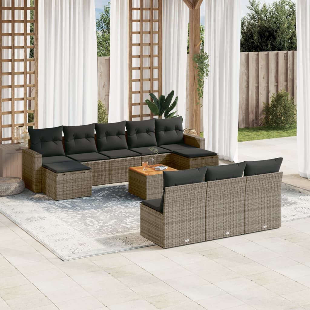 Salon de jardin 11 pcs en résine tressée – Confort et style - Gris