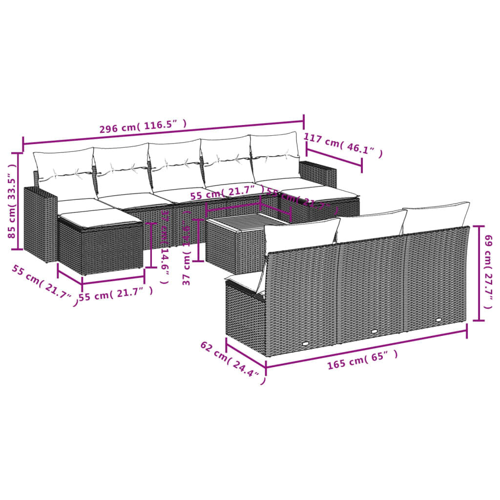 Salon de jardin 11 pcs en résine tressée – Confort et style - Gris
