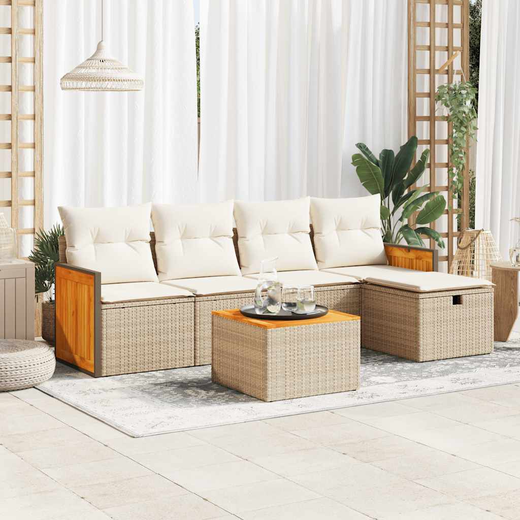 Salon de jardin 5 places en résine tressée - Confort - Beige et crème