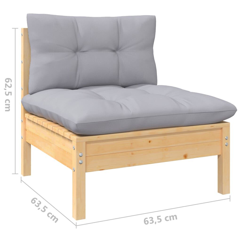 Salon de jardin 7 pcs bois de pin massif & coussins Marron et Gris