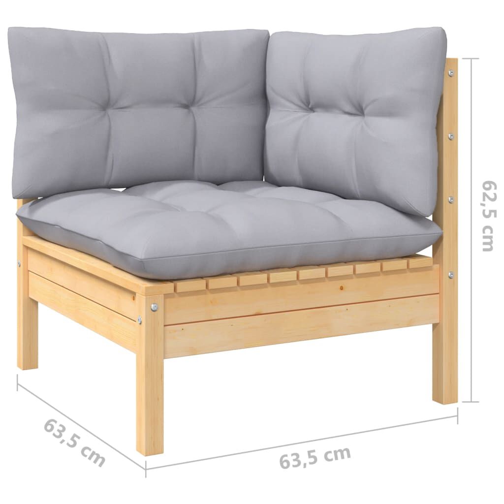 Salon de jardin 7 pcs bois de pin massif & coussins Marron et Gris