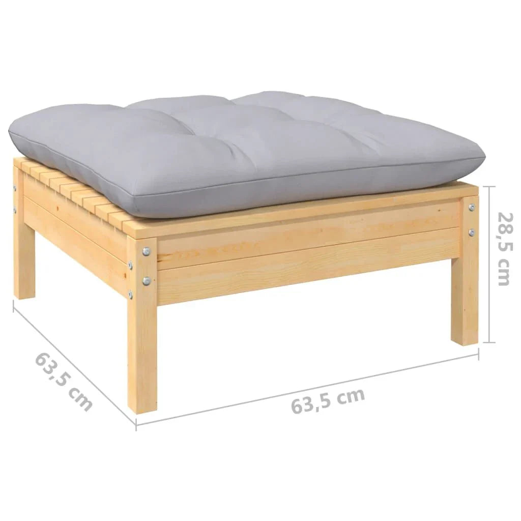 Salon de jardin 7 pcs bois de pin massif & coussins Marron et Gris