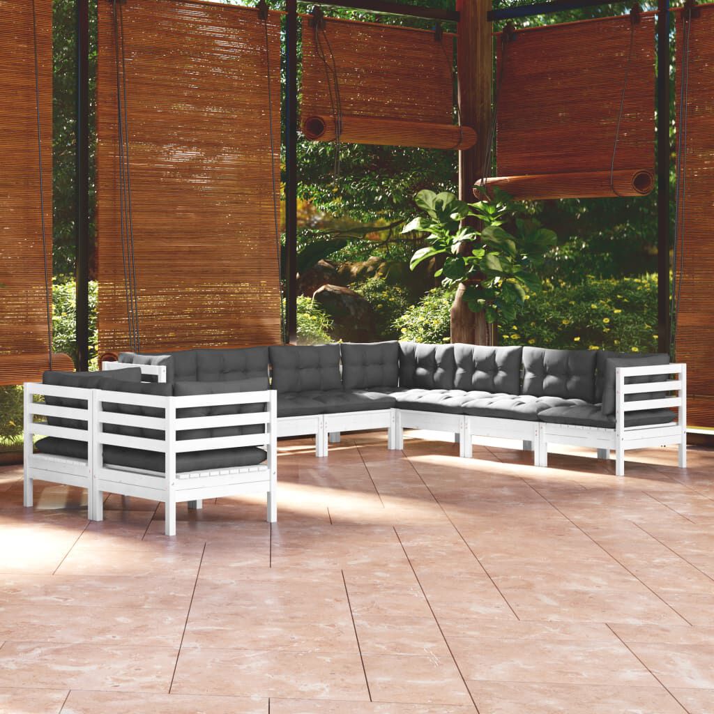 Salon de jardin 9 places en bois de pin massif - Blanc