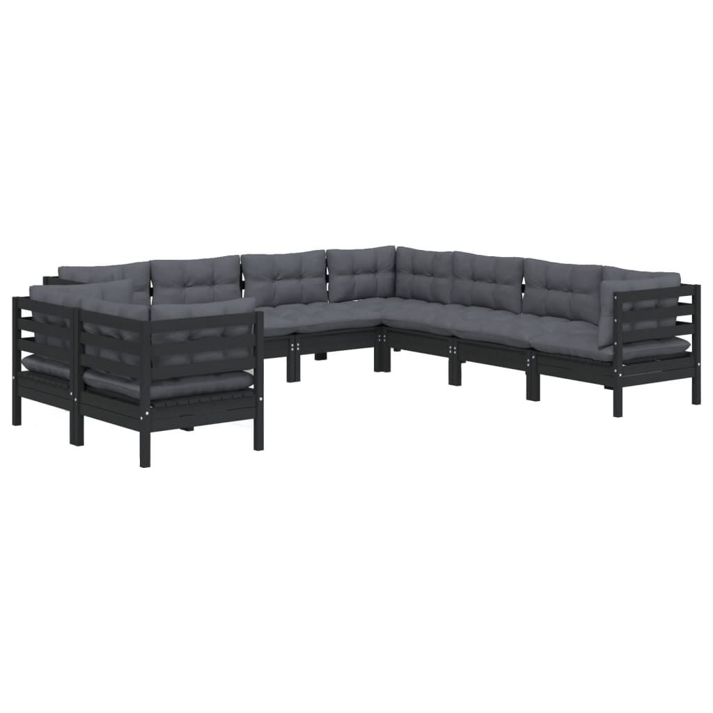 Salon de jardin 9 places en bois de pin massif - Noir