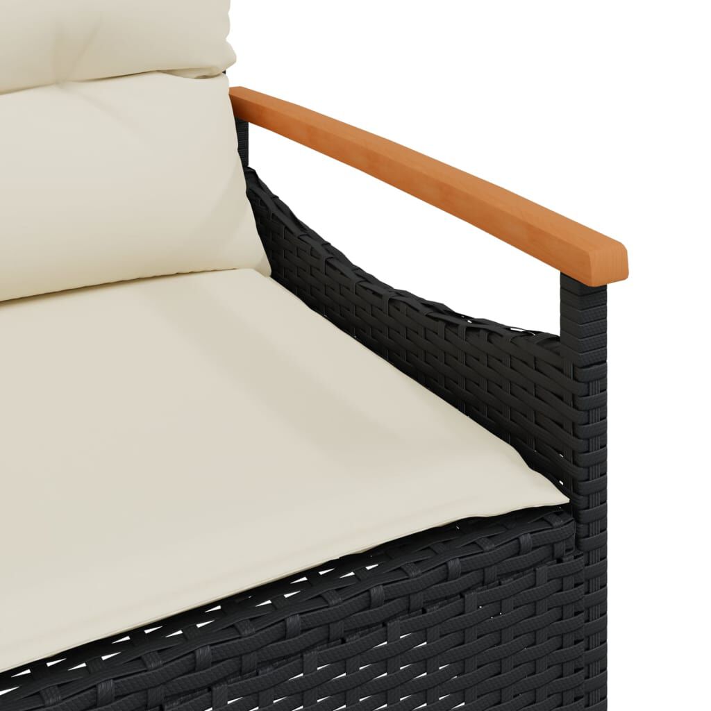 Salon de jardin 3 pcs résine tressée noir avec coussins Noir