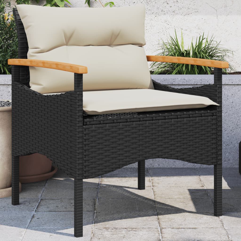 Salon de jardin 3 pcs résine tressée noir avec coussins Noir
