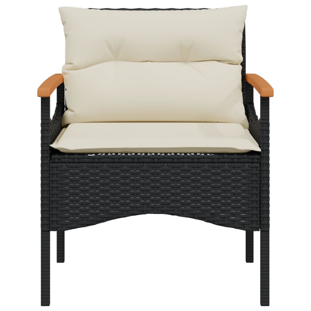 Salon de jardin 3 pcs résine tressée noir avec coussins Noir