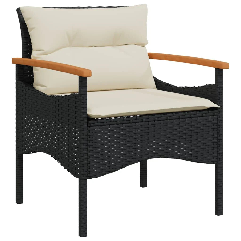 Salon de jardin 3 pcs résine tressée noir avec coussins Noir
