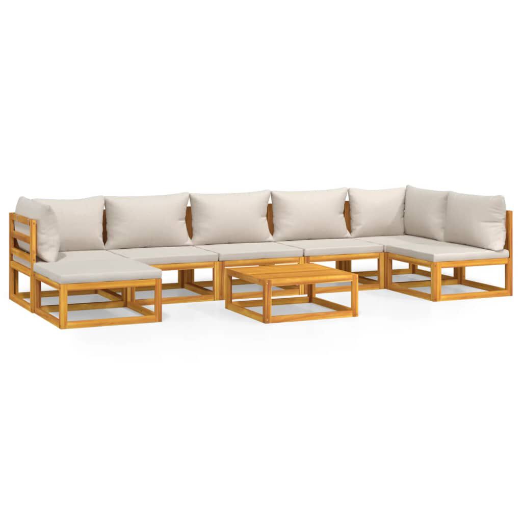 Salon de jardin 12 pcs en bois d’acacia – Élégance et confort Gris clair