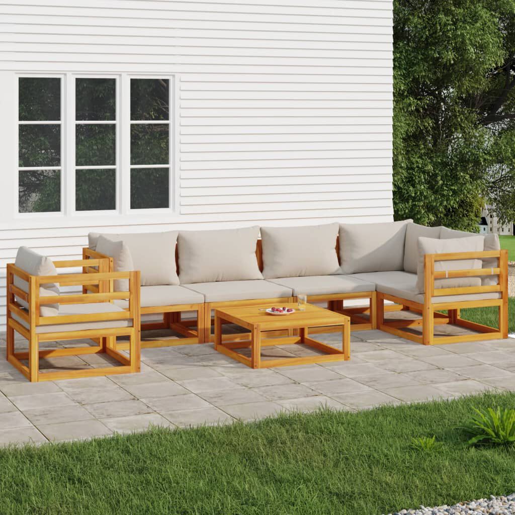Salon de jardin 12 pcs en bois d’acacia – Élégance et confort Gris clair