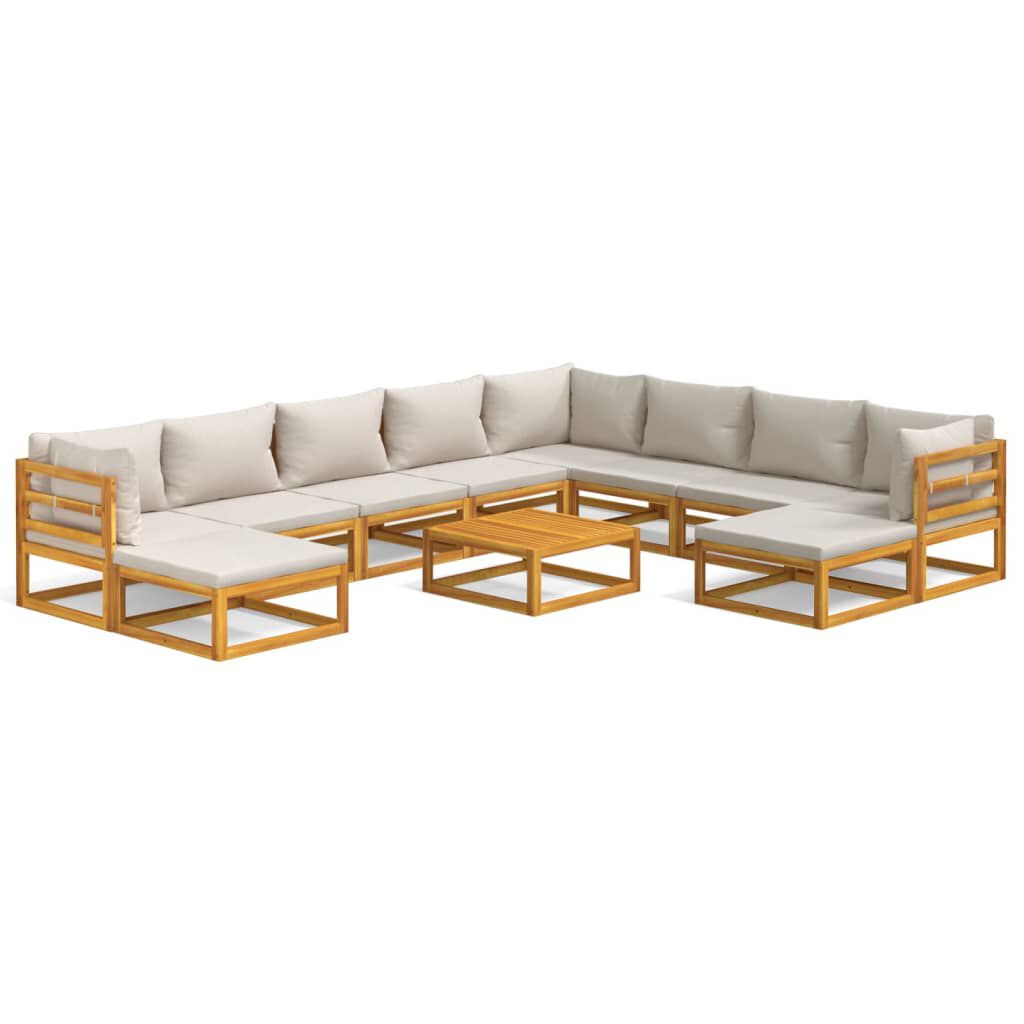 Salon de jardin 12 pcs en bois d’acacia – Élégance et confort Gris clair