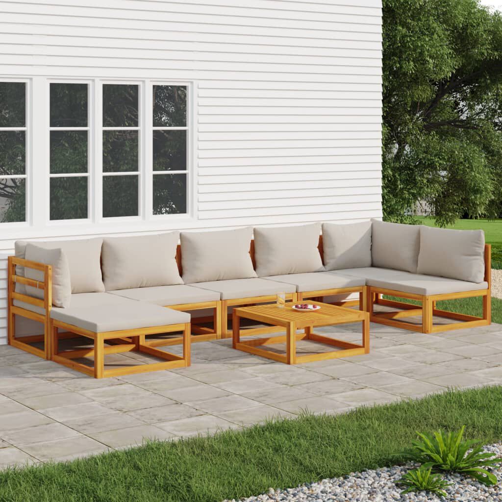 Salon de jardin 12 pcs en bois d’acacia – Élégance et confort Gris clair