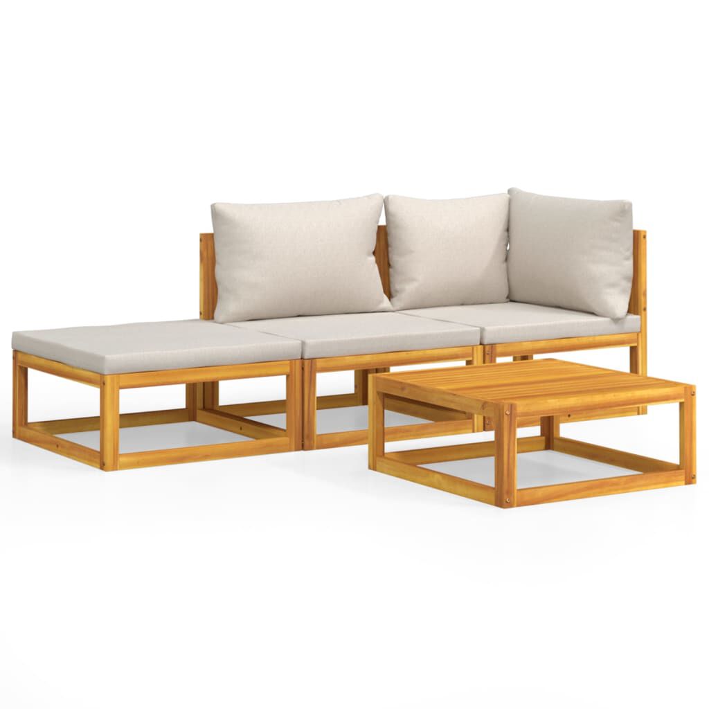 Salon de jardin 12 pcs en bois d’acacia – Élégance et confort Gris clair