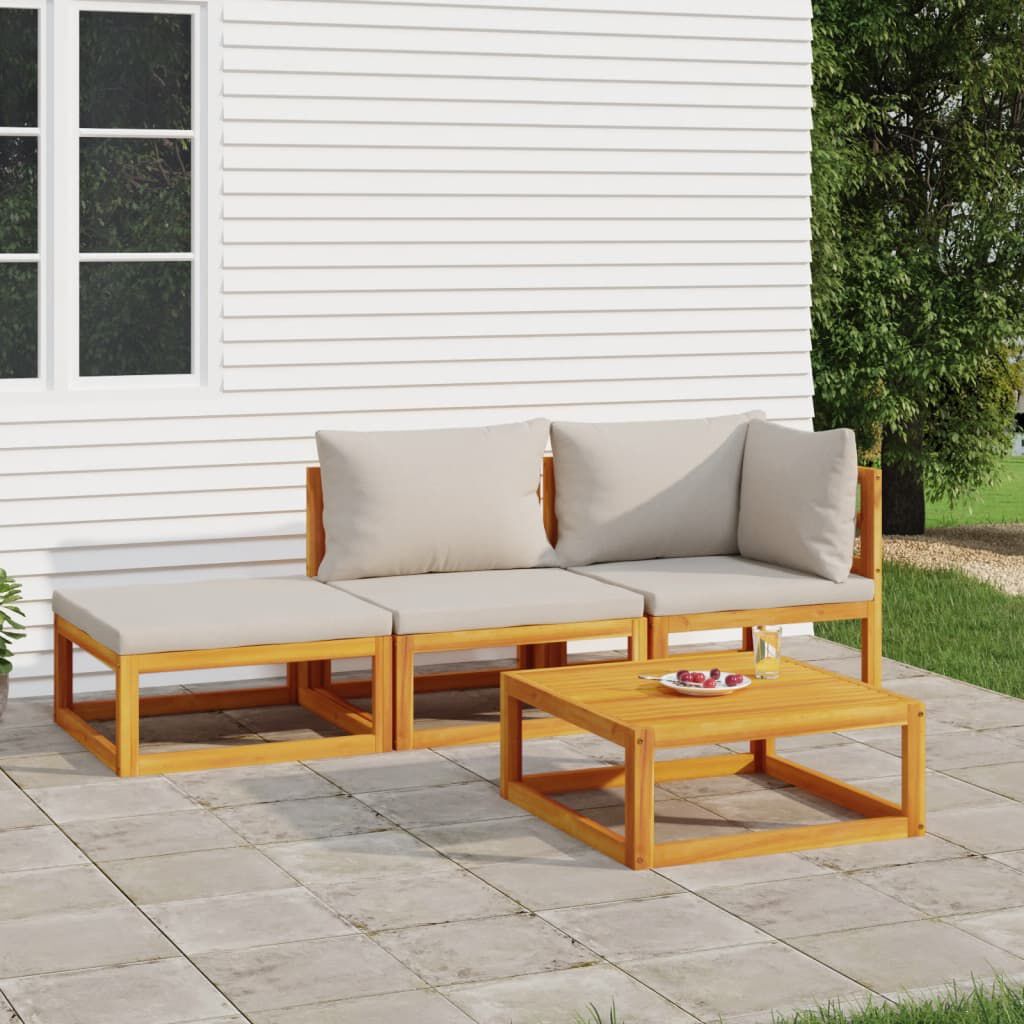Salon de jardin 12 pcs en bois d’acacia – Élégance et confort Gris clair