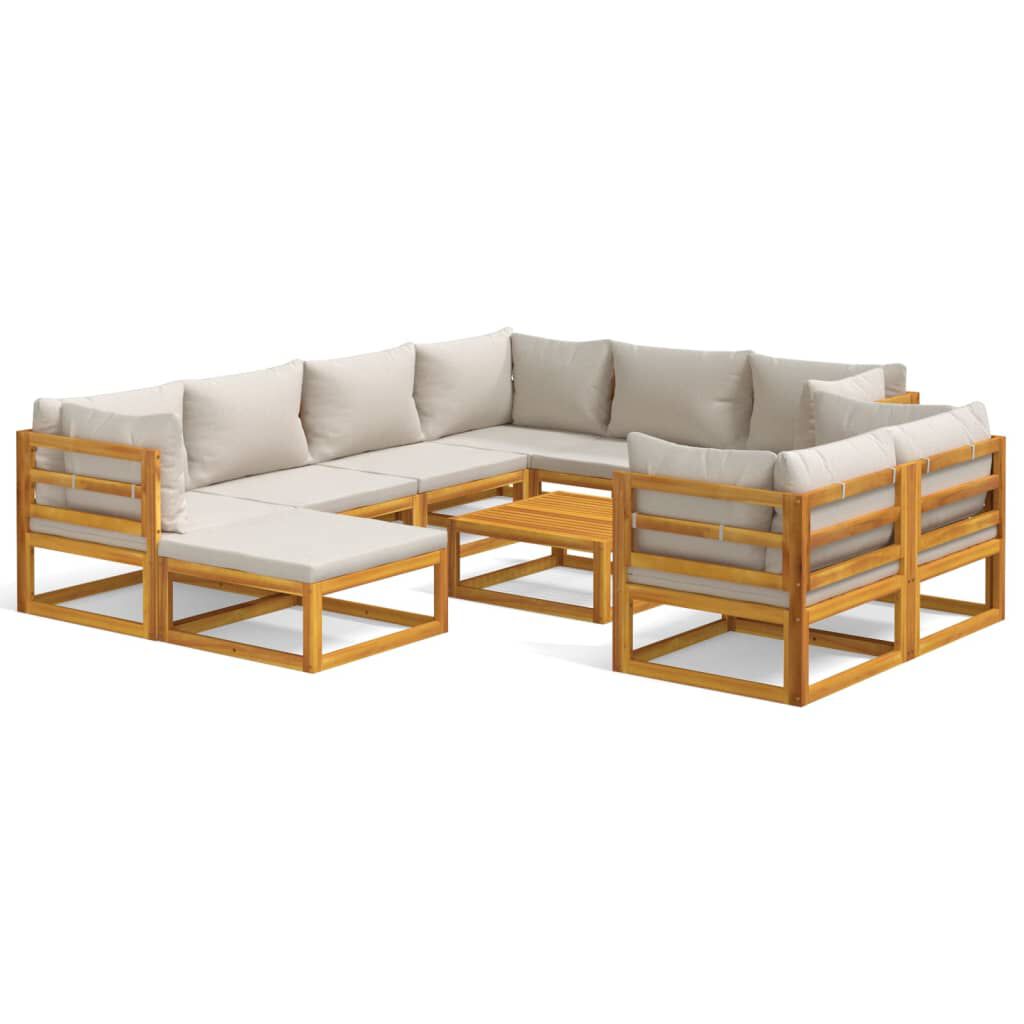 Salon de jardin 12 pcs en bois d’acacia – Élégance et confort Gris clair