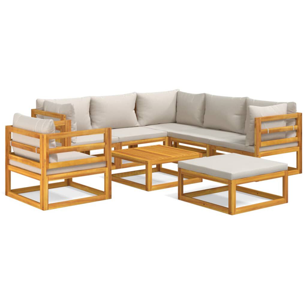 Salon de jardin 12 pcs en bois d’acacia – Élégance et confort Gris clair