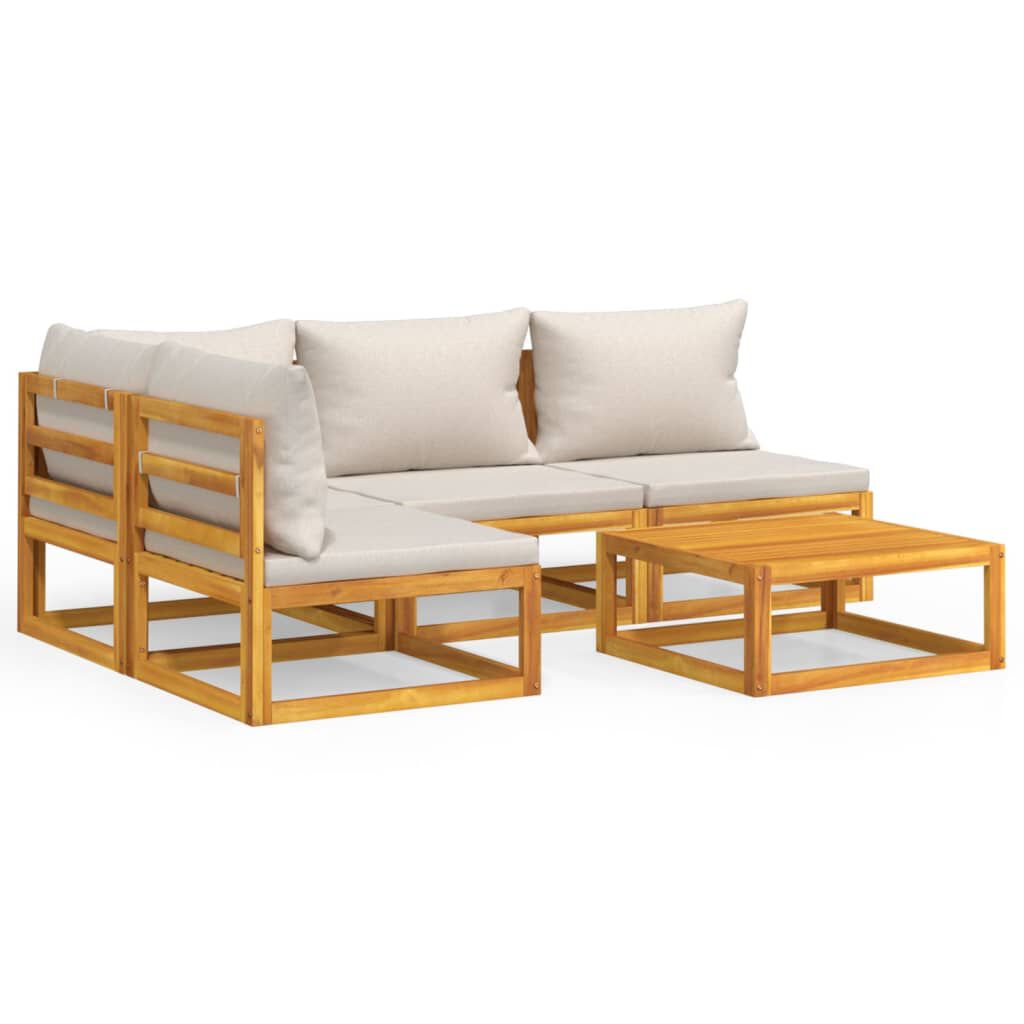 Salon de jardin 12 pcs en bois d’acacia – Élégance et confort Gris clair