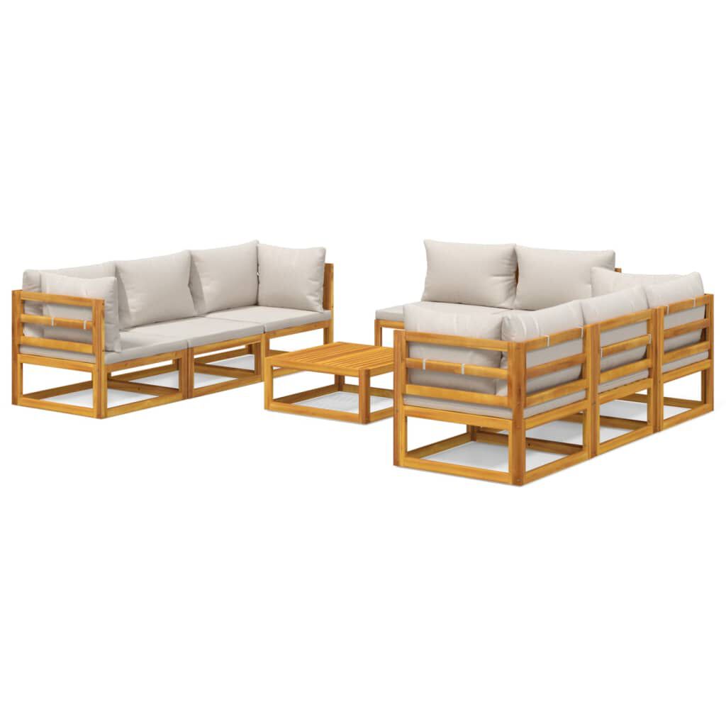 Salon de jardin 12 pcs en bois d’acacia – Élégance et confort Gris clair