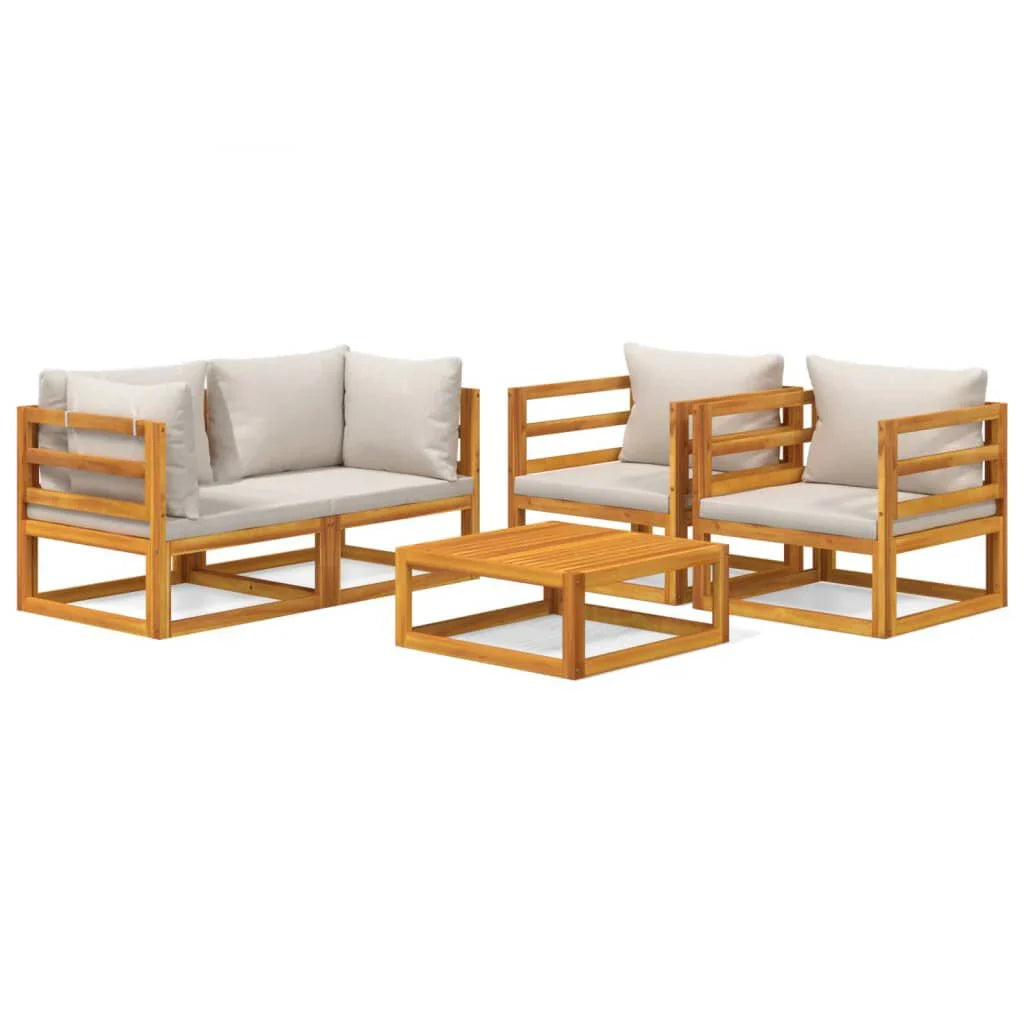 Salon de jardin 12 pcs en bois d’acacia – Élégance et confort Gris clair