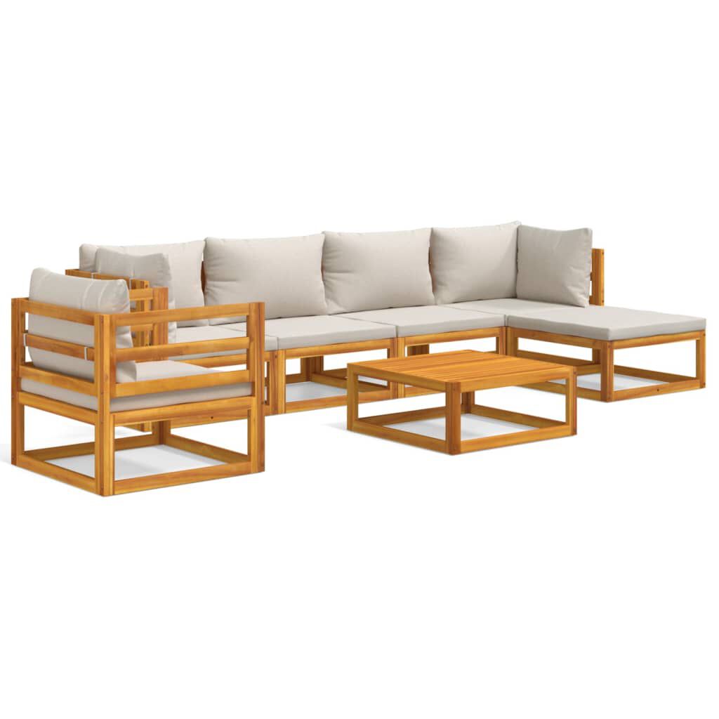 Salon de jardin 12 pcs en bois d’acacia – Élégance et confort Gris clair